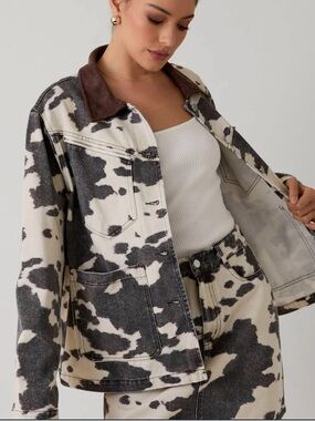 Sunday Edition Cow Print Cotton Barn Style Jacket Medium Oversized